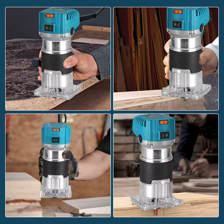 Avehrit Holzkantenfräser mit 800W Leistung, 6 variablen Geschwindigkeiten und 30000 U/min, Aluminiumgehäuse, Sanftanlauf, 6,35mm Spannzange inklusive 15 Fräsern für Holz, Fasen, Schlitz- und Kurvenschnitte - Bild 6