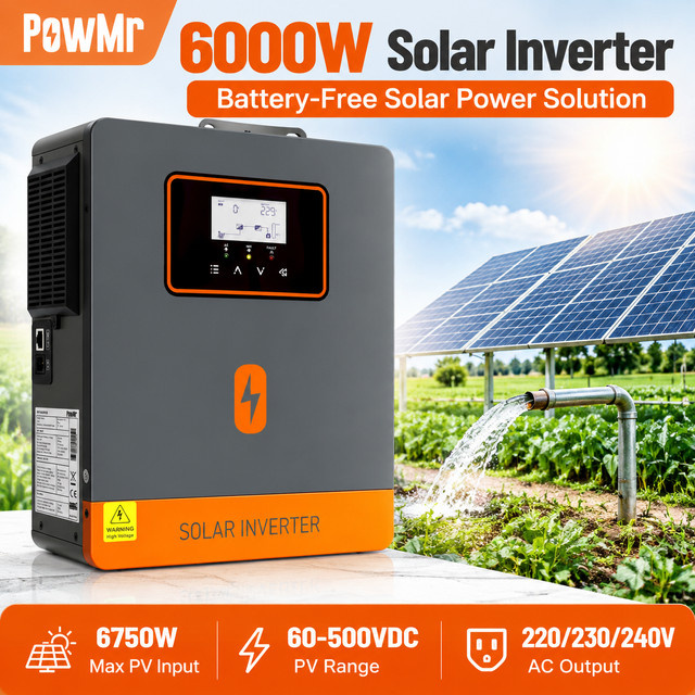PowMr Solar Wechselrichter Ladegerät 6000W 48V mit MPPT für LiFePO4 und Blei Batterien, Reiner Sinus Wechselrichter 230V, PV Spannung 60-450Vdc - Bild 1
