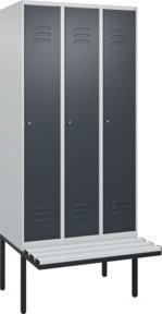 C+P Spind Classic PLUS Garderobenschrank mit Sitzbank, 3 Abteile, Lichtgrau, B/T/H: 212,0 x 90,0 x 81,5 cm - Bild 1