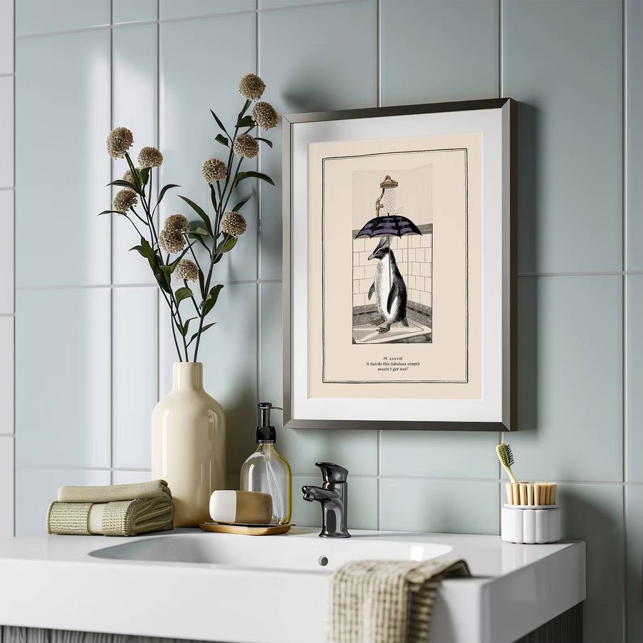 Vintage Rockhopper Pinguin Badezimmer-Wandkunst von SHENCHEN – Mehrfarbiger Tierdruck als surreales Kunstwerk zur Duschraumdekoration - Bild 3