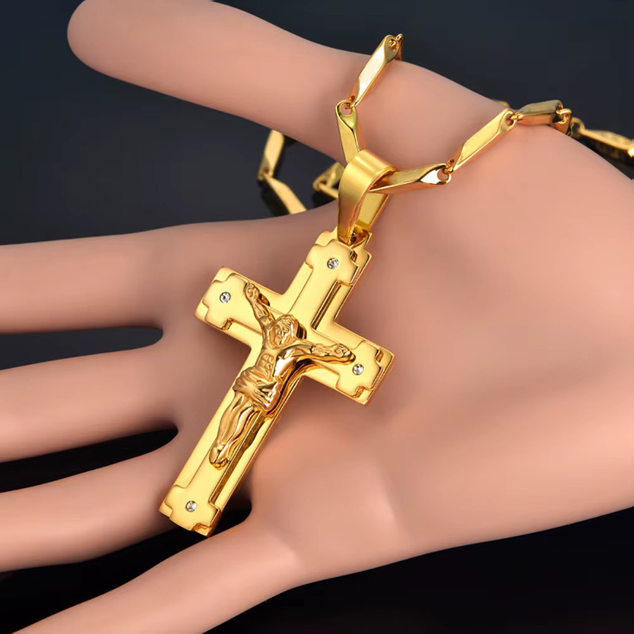 MAGIC ZONE Halskette, Christus Jesus Kreuz Anhänger, Edelstahl, Gold, Herren - Bild 2
