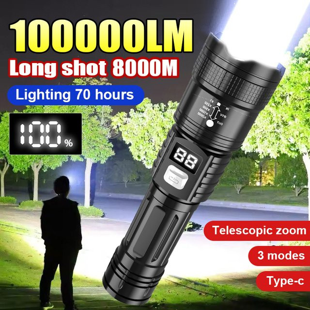 Heinast Taktische LED-Taschenlampe wiederaufladbar mit großer Reichweite und wasserdichter Funktion für Camping und Outdoor - Bild 1
