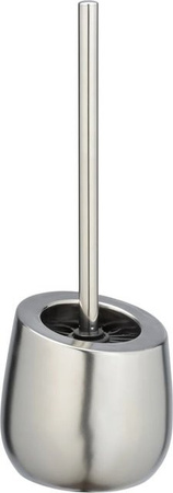 Wenko WC-Garnitur Badi mit Bürste aus Keramik und Metall in Silber Matt, B/T/H: 13,5 x 38 x 13,5 cm