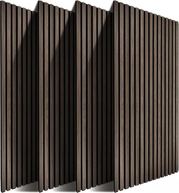 Relaxdays Akustikpaneele 4er Pack in Eiche Dunkel mit Lamellen-Design aus MDF und PET, Breite: 60 cm, Höhe: 120 cm, Tiefe: 2 cm - Bild 1