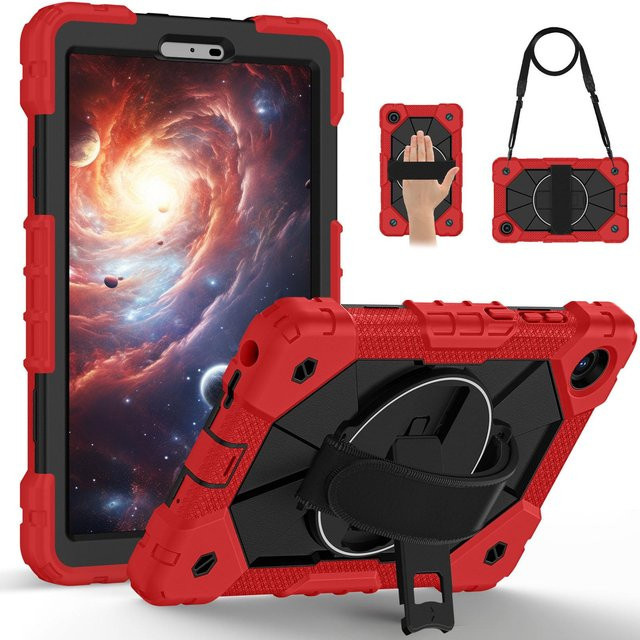Stoßfeste Armor Silikon und PC Tablet Hülle für Lenovo Tab K9 TB305FU mit Schultergurt und Ständer in Rot - Bild 1