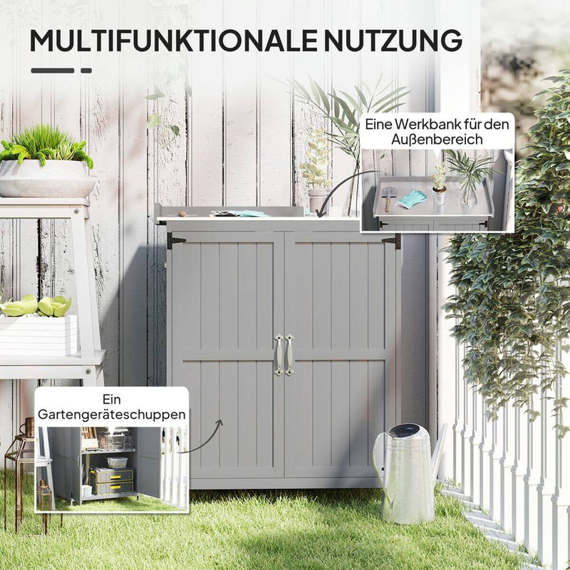 Outsunny Gartenschrank aus Holz und Edelstahl in Grau mit Klappdach und Ablagen, B/T/H: 74 x 43 x 88 cm - Bild 3