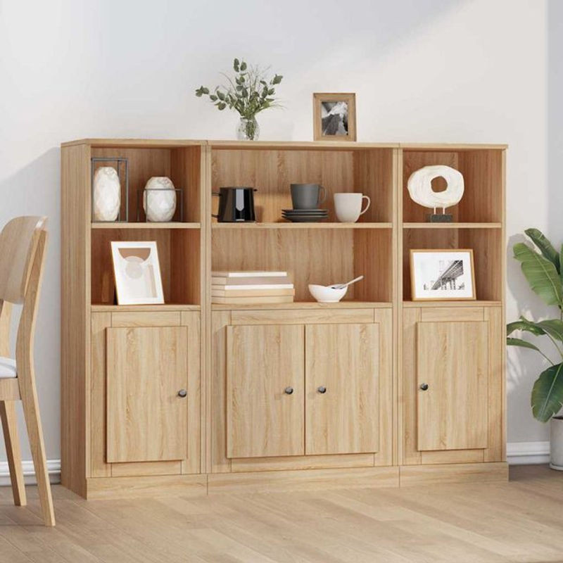 3er-Set Highboards Vidaxl aus Holzwerkstoff in Sonoma-Eiche Natur Braun im skandinavischen Design, freistehend - Bild 1
