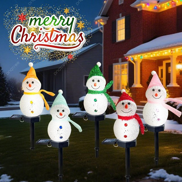 Peach Forest Solar Schneemann Gartenstecker für die Weihnachtsdekoration im Außenbereich, Mehrfarbig - Bild 1