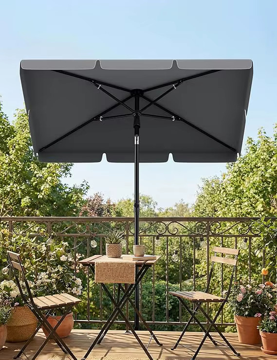 HiMISS Sonnenschirm für Balkon und Garten, rechteckig, grau, B/T/H: 200 x 125 cm - Bild 3