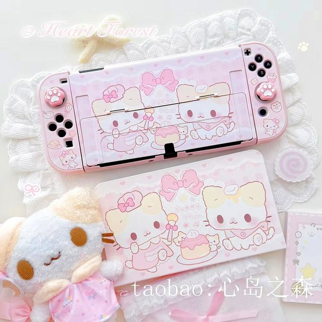 Cotton Candy Cat Schutzhülle für Nintendo Switch OLED und Switch Lite in Pink mit Anime Design und Hartschale - Bild 1