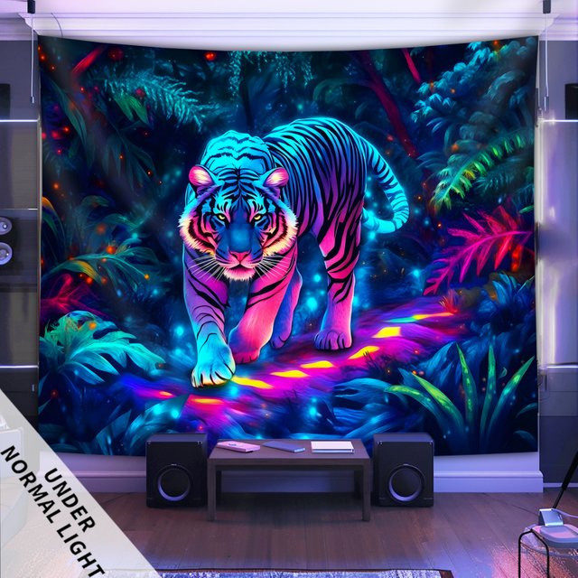 VIKAMA Fantasy Tiger Wandteppich in Multicolour mit Animal Print für dein Wohnzimmer - Bild 1