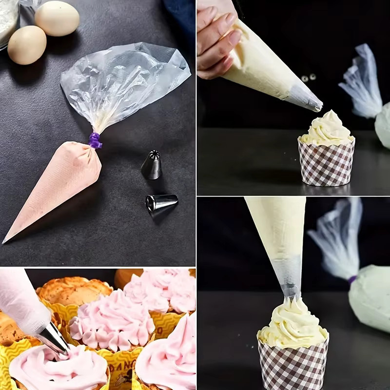 ZYF Gebäck-Zubehör-Set mit transparenten Einweg-Spritzbeuteln und Edelstahl-Spritzdüsen für Kuchen, Sahne und Brot - Bild 3
