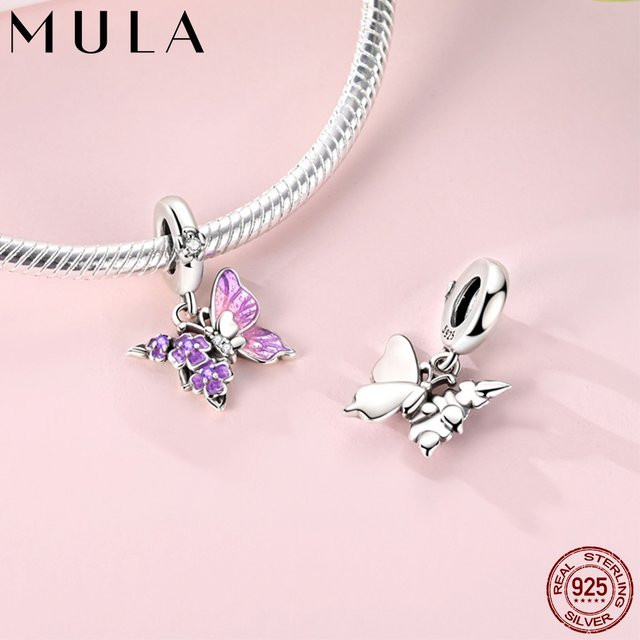 Mula Schmetterlings-Blumen-Charms, versilbert - Bild 1