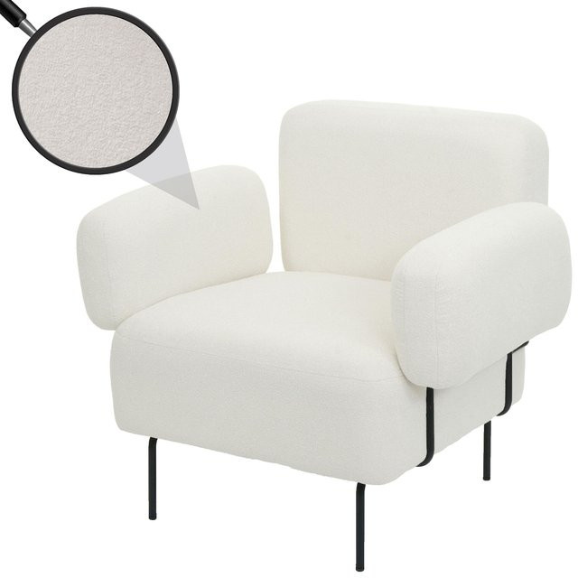 MCW Lounge-Sessel L83b Polstersessel aus Bouclé-Stoff in Creme-weiß mit Metallgestell - Bild 1