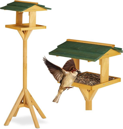 Relaxdays Vogelhaus aus Tannenholz in Natur Grün mit Ständer, B/T/H: 117 x 34 x 36 cm