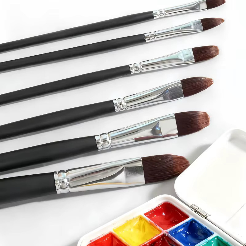 6-teiliges Aquarell-Gouache-Malpinsel-Set mit langem Holzgriff und Nylonborsten für Graffiti und DIY-Kunstmalerei - Bild 5