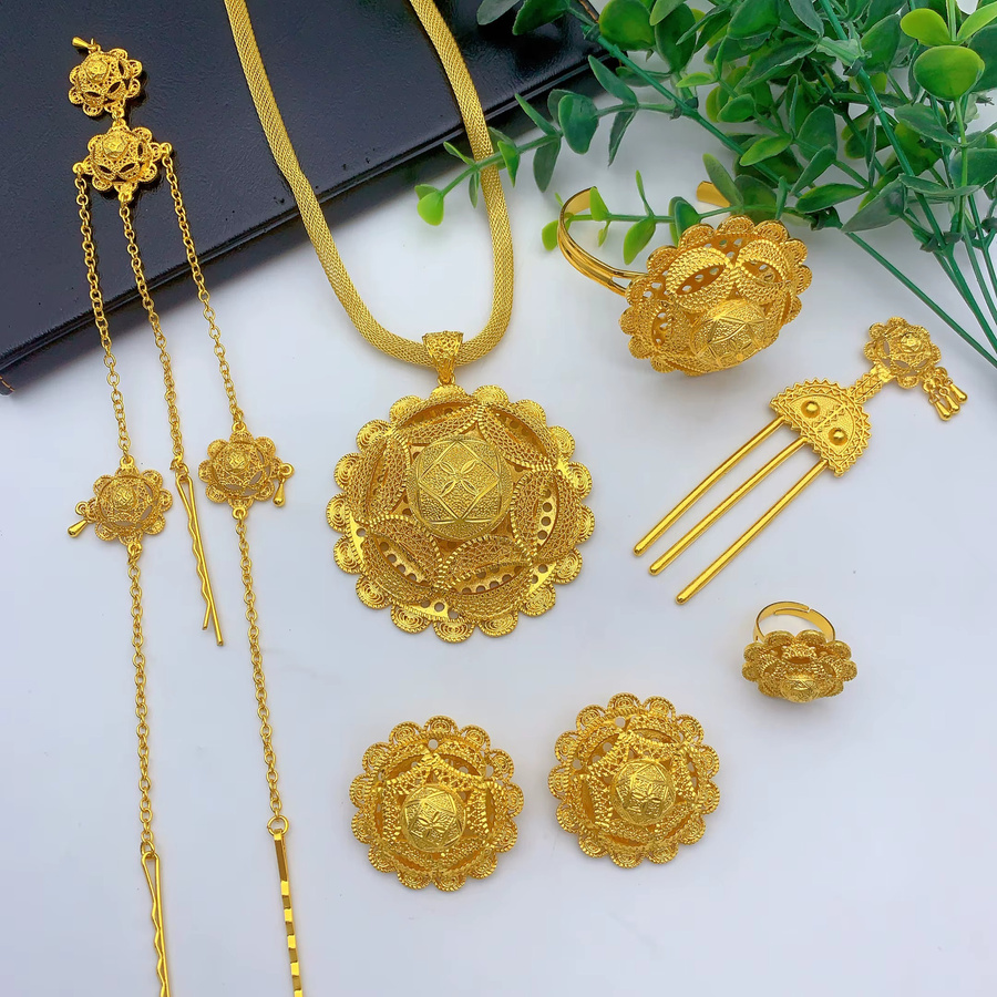 Schmuckset 6-teilig, Gold, Blumenform, Damen, Hochzeit - Bild 3