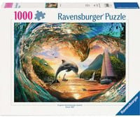 Ravensburger Puzzle Sprung in den Sonnenuntergang mit Delphin und Segelbooten 1000 Teile - Bild 1