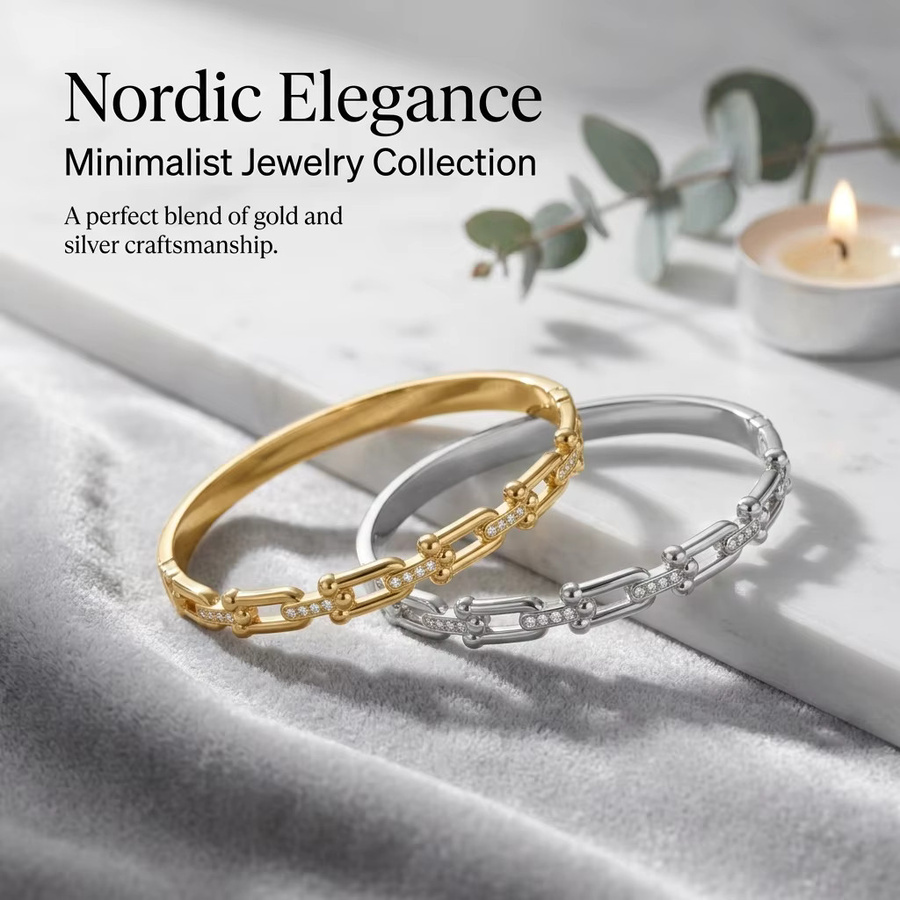 JP One Armreif Edelstahl, Gold, Zirkonia, Damen, 60mm - Bild 4