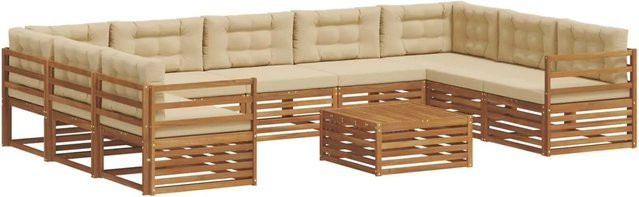 vidaXL Sofagarnitur 10-teilig aus Massivholz Akazie in Natur und Beige mit modernem Latten-Design - Bild 1