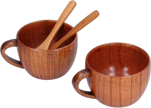 Handgefertigter hölzerner Bierkrug von CosyHome in Braun mit Löffel im Antik-Stil - Bild 1