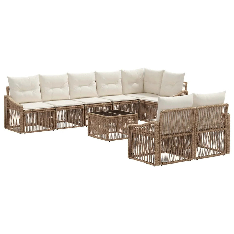 vidaXL Gartensofa-Set 9-teilig aus Poly-Rattan in Beige mit Polsterung und Armlehnen - Bild 2