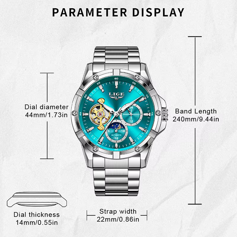 LIGE Chronograph, Automatik, Edelstahl, Blau, Herren - Bild 3