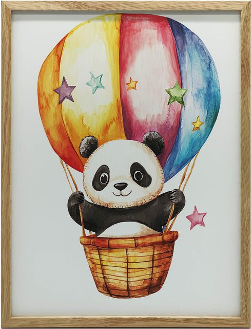 Plakat Süßer Panda im Korb von iKable mit goldenem Aluminiumrahmen, B: 30 cm, H: 40 cm, auf mattem Papier - Bild 1