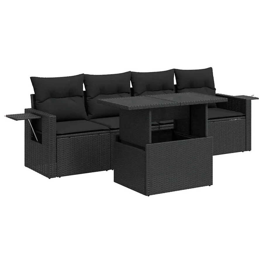 vidaXL 5-teilige Garten-Sofagarnitur aus Poly-Rattan mit Kissen in Schwarz - Bild 2
