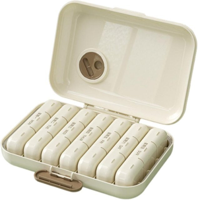 Staubdichter 7-Tage-Pillenorganisator von Binchi Health Technology mit 21/28 Fächern in Braun, Pink, Grün oder Beige - Bild 1