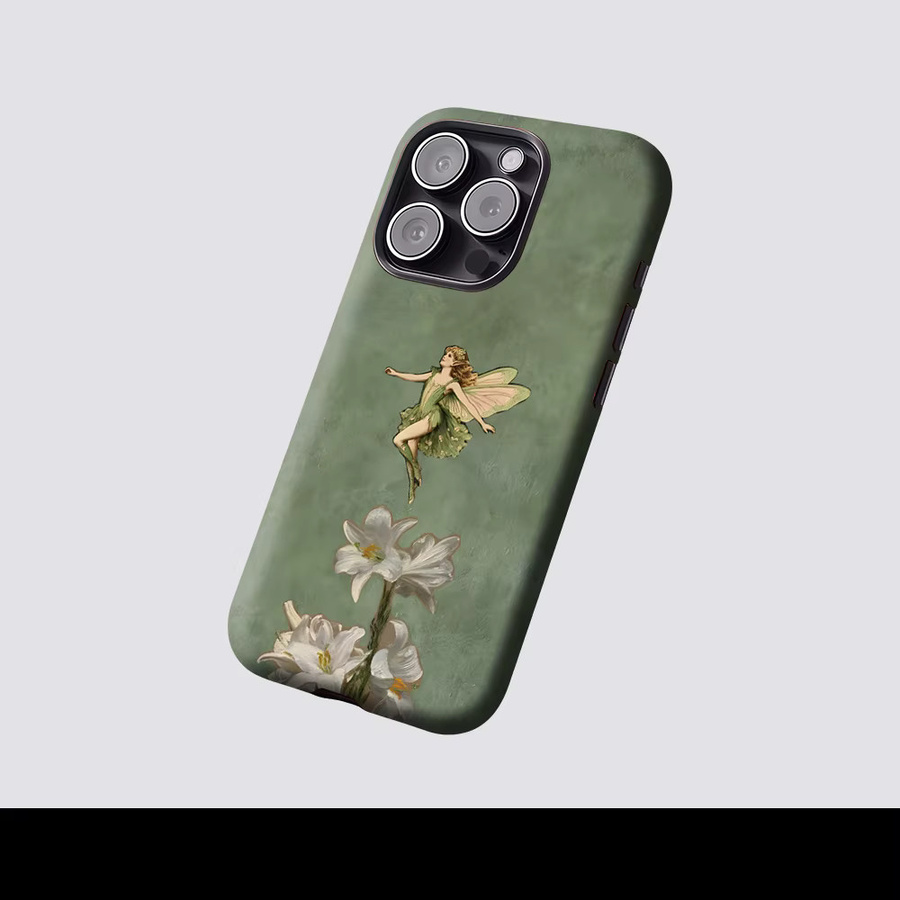 Magnetische Handyhülle Lilienfee auf grüner Wand für iPhone 17 16 15 14 13 Pro Max Plus von Potdemiel in Grün - Bild 2