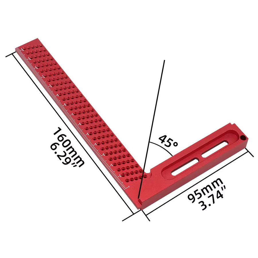 FNICEL Präzisions-Kreuzkalibrierungslineal aus Aluminiumlegierung in Rot, 6,3 Zoll Messwerkzeug für Holzbearbeitung und Markierungen - Bild 2