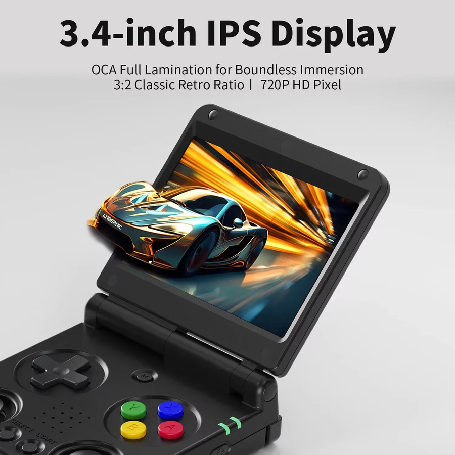 ANBERNIC RG34XXSP Flip Handheld Retro Konsole mit 3,4 Zoll IPS Bildschirm, 64 GB Speicher, Schwarz, WiFi und HDMI Ausgang - Bild 3