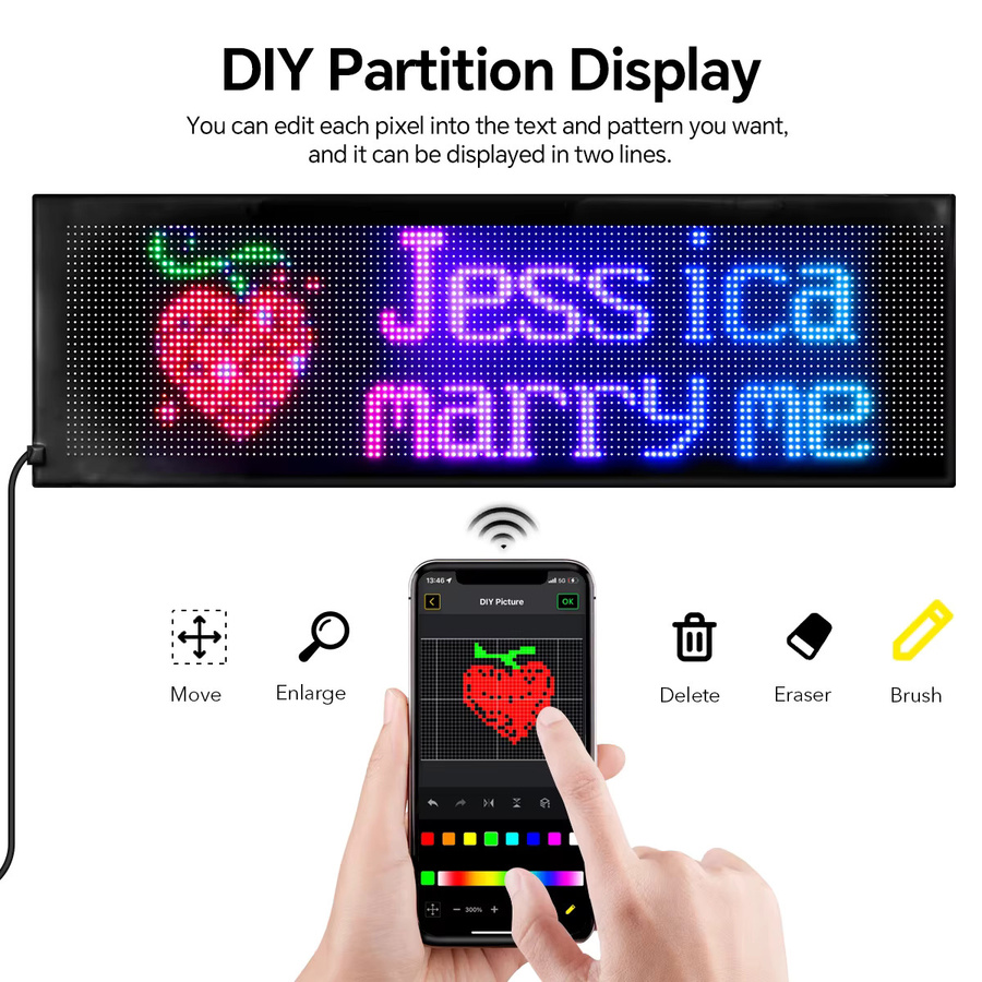 CHNAITEKE Programmierbares RGB Matrix-Pixel-Panel, Zweireihiger flexibler USB 5V Bildschirm mit Fernbedienung, Multicolor - Bild 3