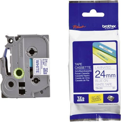 Brother Schriftbandkassette TZe-253 für P-touch, Breite: 24 mm, Länge: 8 m, Bandfarbe: Weiß, Schriftfarbe: Blau - Bild 1