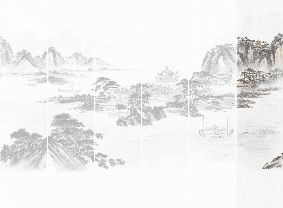 Jannelli & Volpi Mural Kaisui Grafic Panel 6 Wandgestaltung in Grau mit orientalischem Abstract-Design aus Vinyl - Bild 1