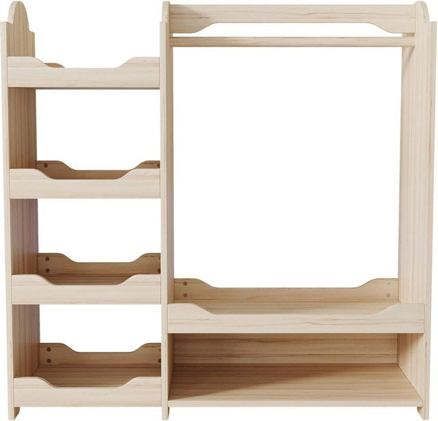 okwish Kindergarderobe für das Kinderzimmer mit Kleiderstange und 4 Regalen, Farbe: Beige, B/T/H: 110 x 39 x 110 cm - Bild 1