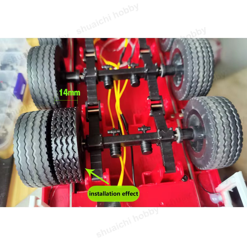 SHUAICHI 14mm Dicke Räder für Huina 501D Scania 770S RC Truck Modell, Zubehör, Doppelreifen, Schwarz, Gummi - Bild 3