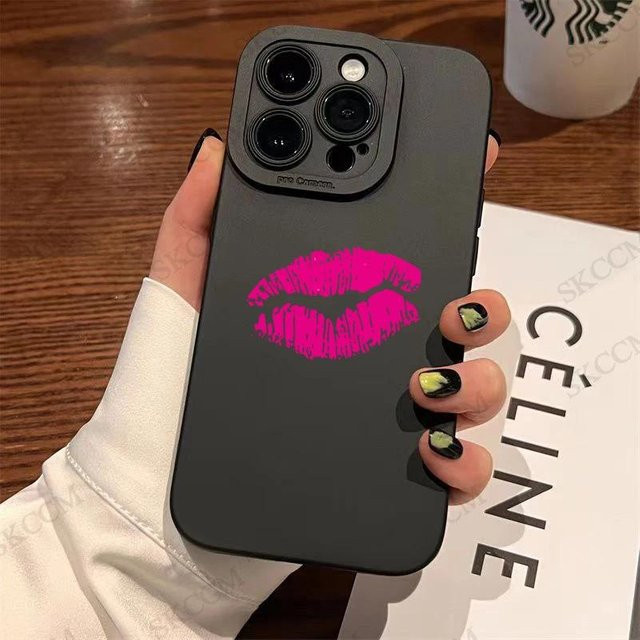 Yiran Bag Handyhülle im Gothic-Stil mit schwarzem Lippen-Design für iPhone 15 14 13 12 11 Pro Max XS X XR 7 8 Plus SE 2020 Mini aus weichem Silikon - Bild 1