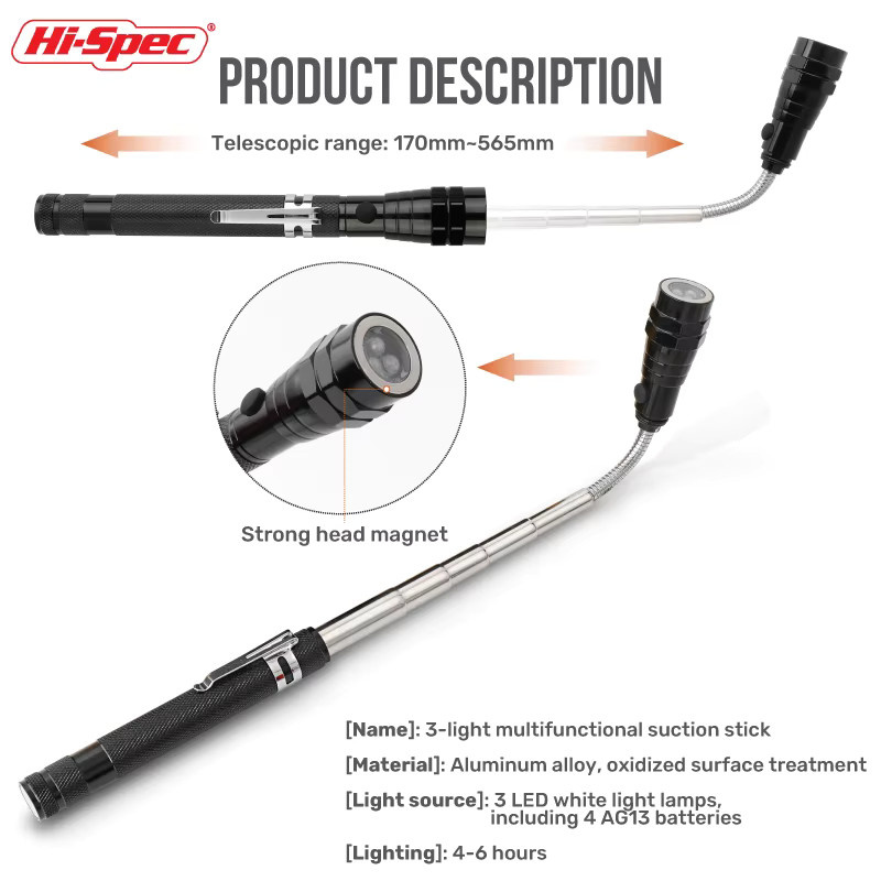 Hi-Spec Mini Teleskop-Magnetstift als praktischer ausziehbarer Magnet-Tonabnehmer für Muttern und Bolzen - Bild 2