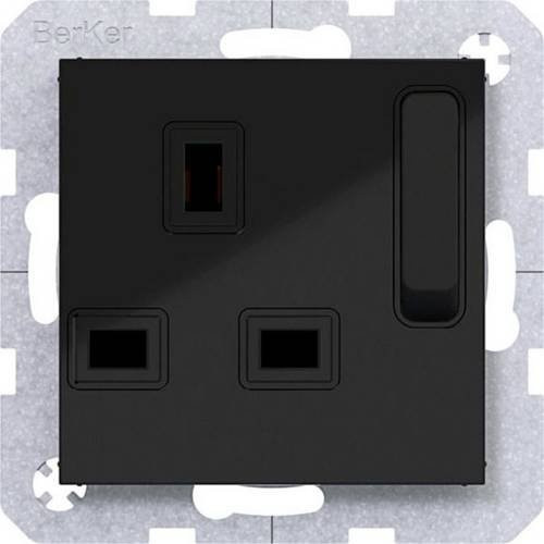Hager Schutzkontakt-Steckdose British Standard in Schwarz glänzend WAS6200BG - Bild 1