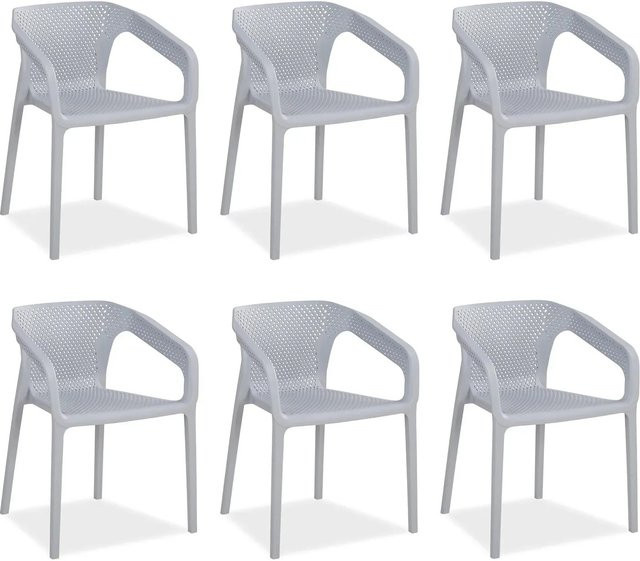 Homestyle4u 6er Set Gartenstühle aus Polypropylen in Grau, stapelbar und UV-beständig - Bild 1