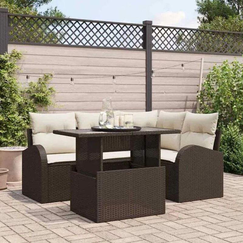 vidaXL Garten-Sofa-Set aus Polyrattan in Braun, 5-teiliges Loungemöbel-Set, B/T/H: 100 x 55 x 73 cm - Bild 1