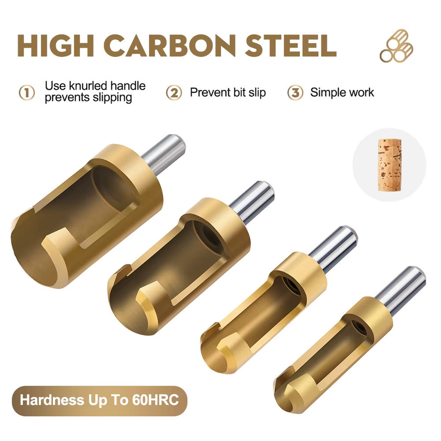 XCAN 4er Set Titan Beschichtete Barrel Kork Bohrer in Gold für die Holzbearbeitung mit 6mm, 8mm, 13mm und 16mm Durchmesser - Bild 2