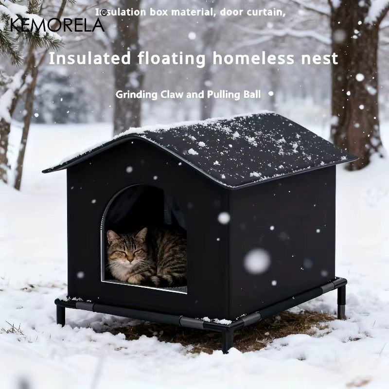 KEMORELA Isoliertes Katzenhaus für den Außenbereich in Schwarz Matt - Bild 3