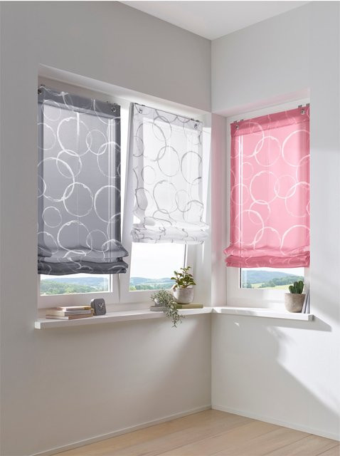 Raffrollo Heine Home semi-transparent mit Grafikdesign in Grau, Weiß und Multicolour aus Polyester, Breite: 140 cm, Höhe: 45 cm - Bild 1