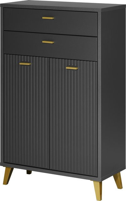 LIVARNO HOME Bad-Seitenschrank in Wellen-Optik, modern und freistehend, Anthrazit/Gold/Schwarz - Bild 1