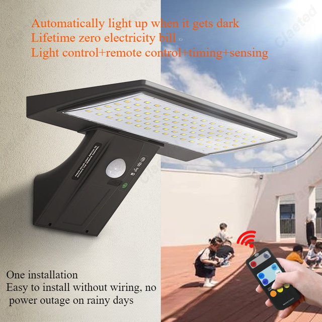 Claeted LED Solar Wandlampe mit Bewegungssensor, wasserdichte Außenleuchte für Garten und Hof in Schwarz mit kühlem Weißlicht - Bild 1