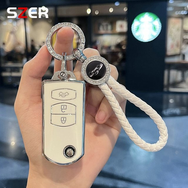 Weiche TPU Schlüsselhülle für Mazda Demio 2 3 5 6 M3 M5 M6 CX-5 CX7 CX9 RX8 MX5 MPV Keyless Go, 2-3 Tasten, Farbe: Weiß, Marke: SZER - Bild 1