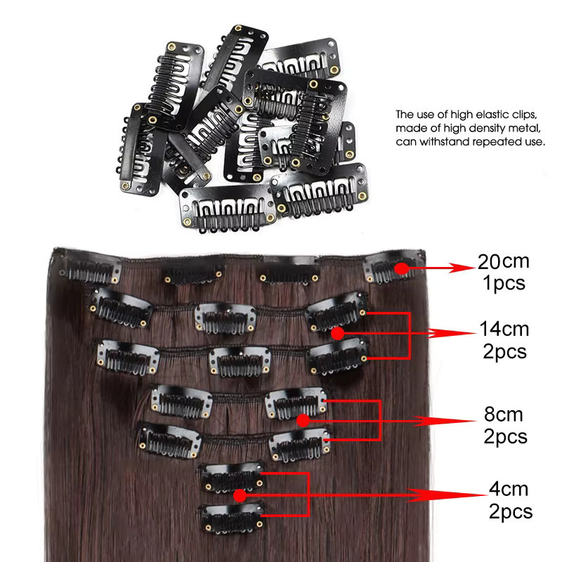 WIGSIN Haarverlängerung, 24 Zoll, synthetisch, 7 Teile, schwarz blond, Damen - Bild 4